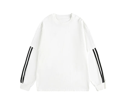 Stripe Fake Layered Oversize Long Sleeve T-Shirt WN21443