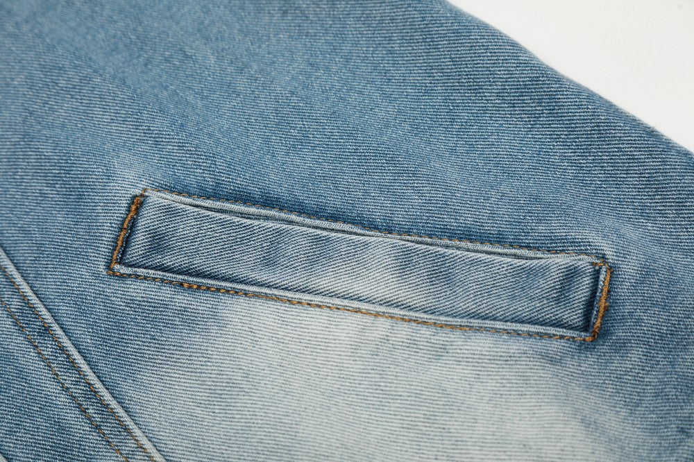 Faded Panel Stand Neck Denim Jacket WN28058