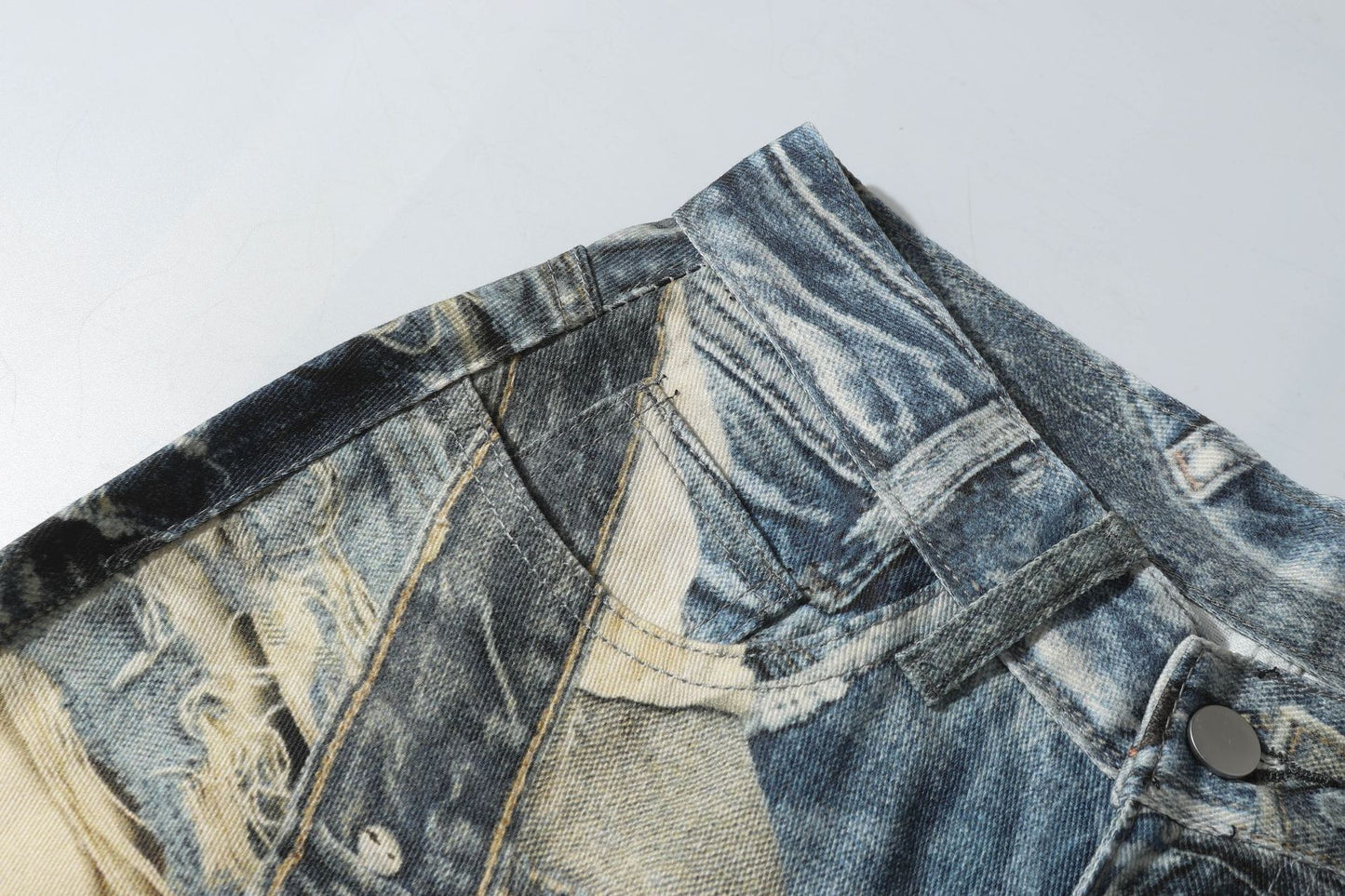 3D Graffiti Print Washed Wide Leg Denim Jeans WN18595