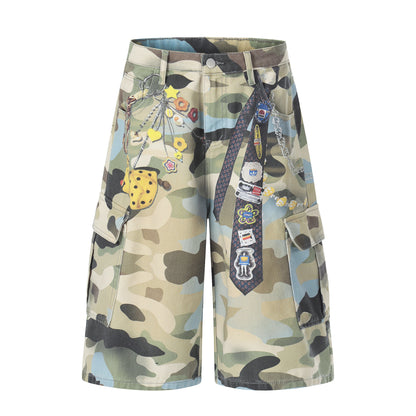 Camouflage Chain Charm Cropped Half Pants WN25539