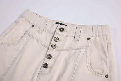 Multi-Button Curved Wide Leg Denim Jeans WN26163