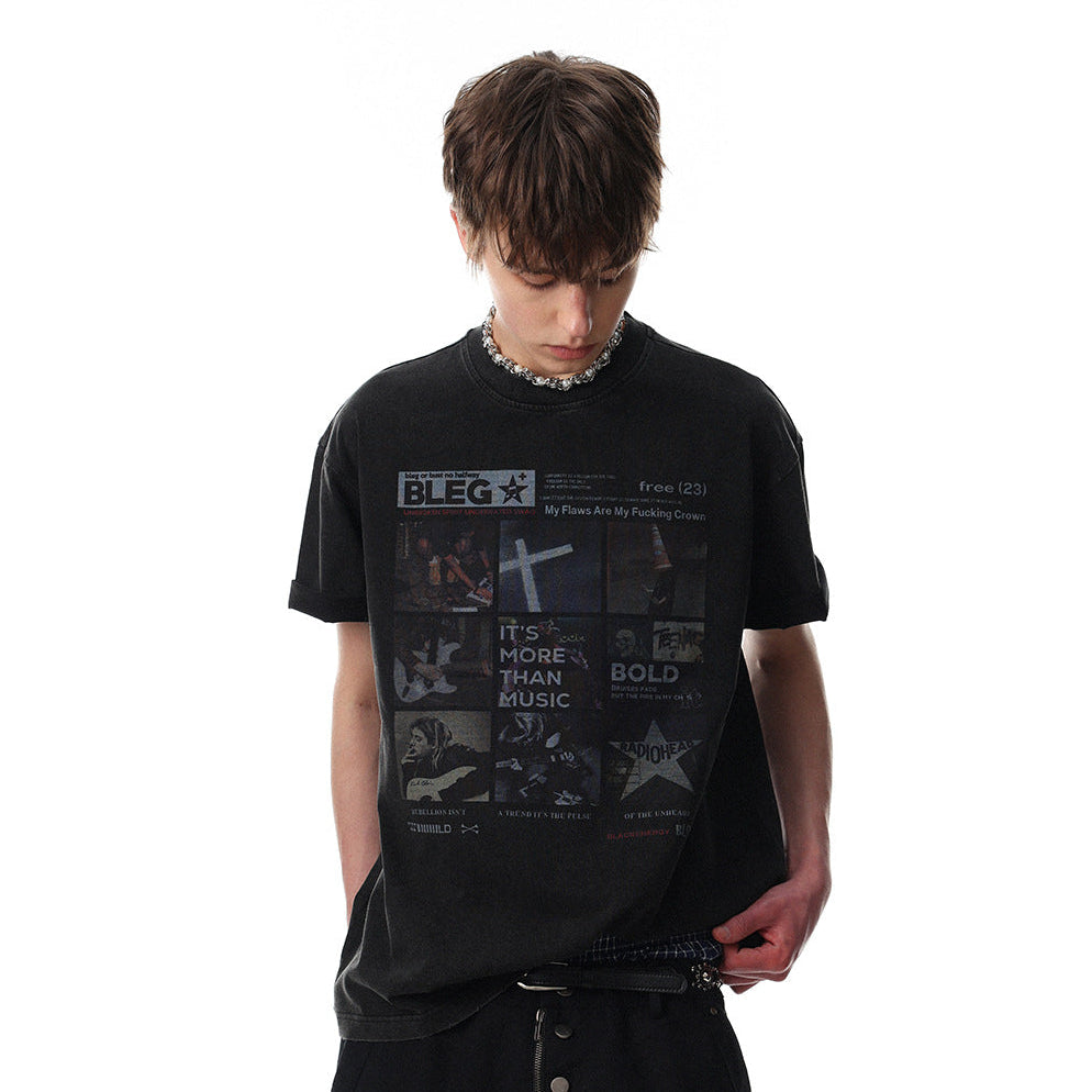 Washed Portrait Print Short Sleeve T-Shirt WN25534