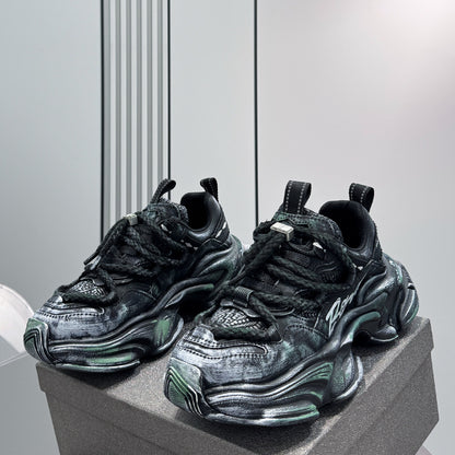 Washed Graffiti Print Chunky Sole Sneakers WN24636