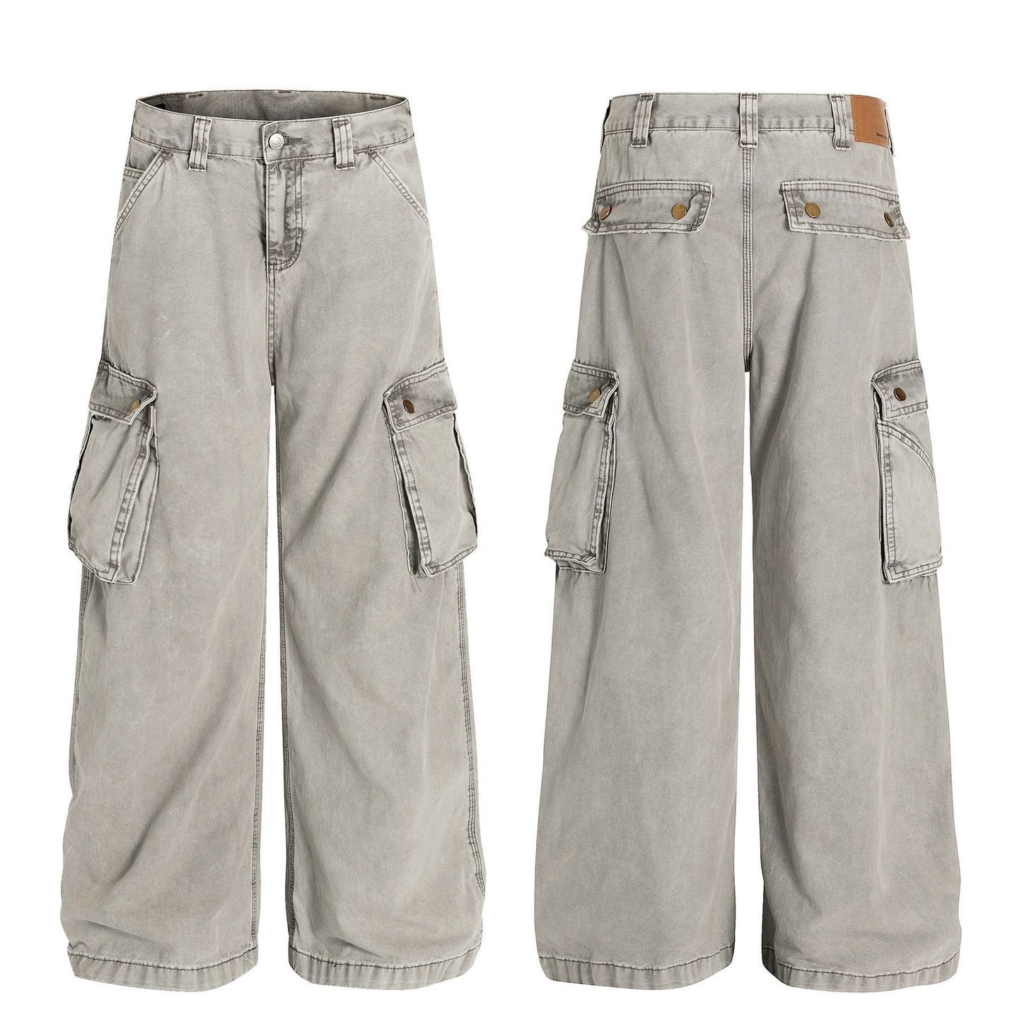 Washed Multi-Pocket Wide Leg Cargo Pants WN25852