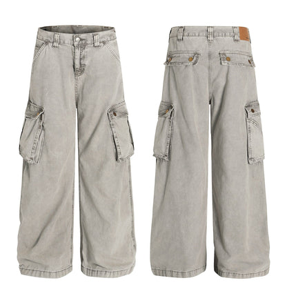 Washed Multi-Pocket Wide Leg Cargo Pants WN25852