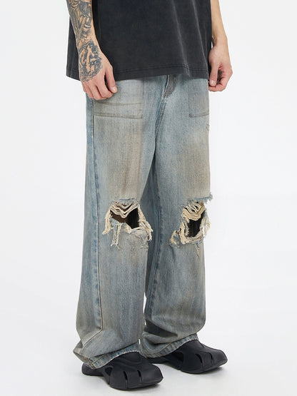 Oversize Damage Wash Wide-Leg Straight Denim Jeans WN12231