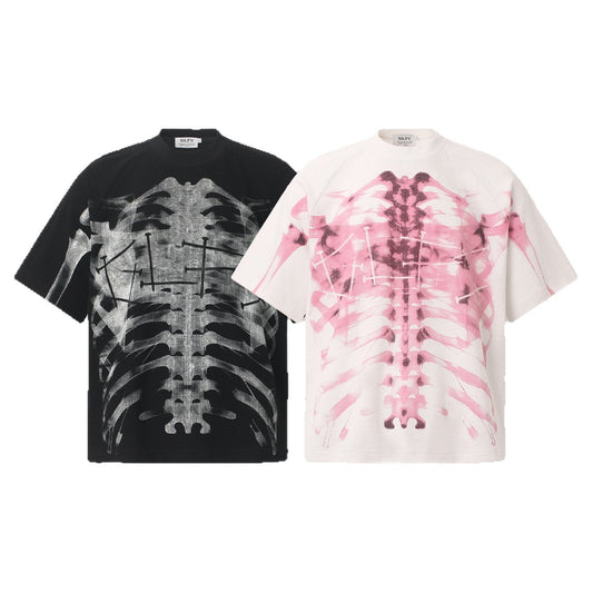 Waffle Skeleton Print Raglan Short Sleeve T-Shirt WN26417