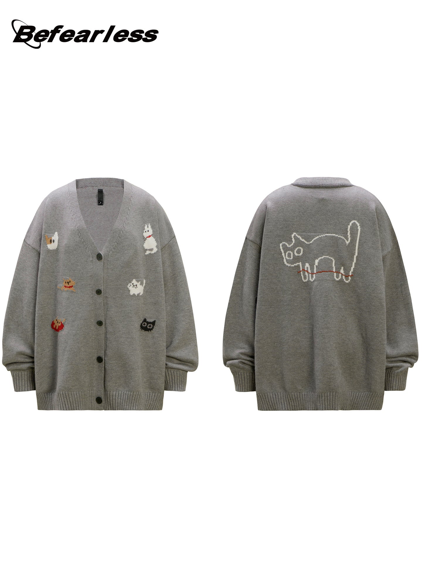 Cartoon Jacquard Oversize Knit Cardigan WN26380