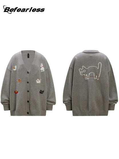 Cartoon Jacquard Oversize Knit Cardigan WN26380