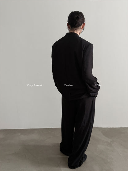 Shoulder-Pad V-Neck Tailored Jacket & Draping Wide-Leg Trousers Setup WN15292