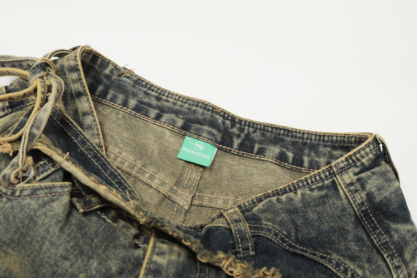 Washed Frayed Wide Leg Straight Denim Jeans WN23039