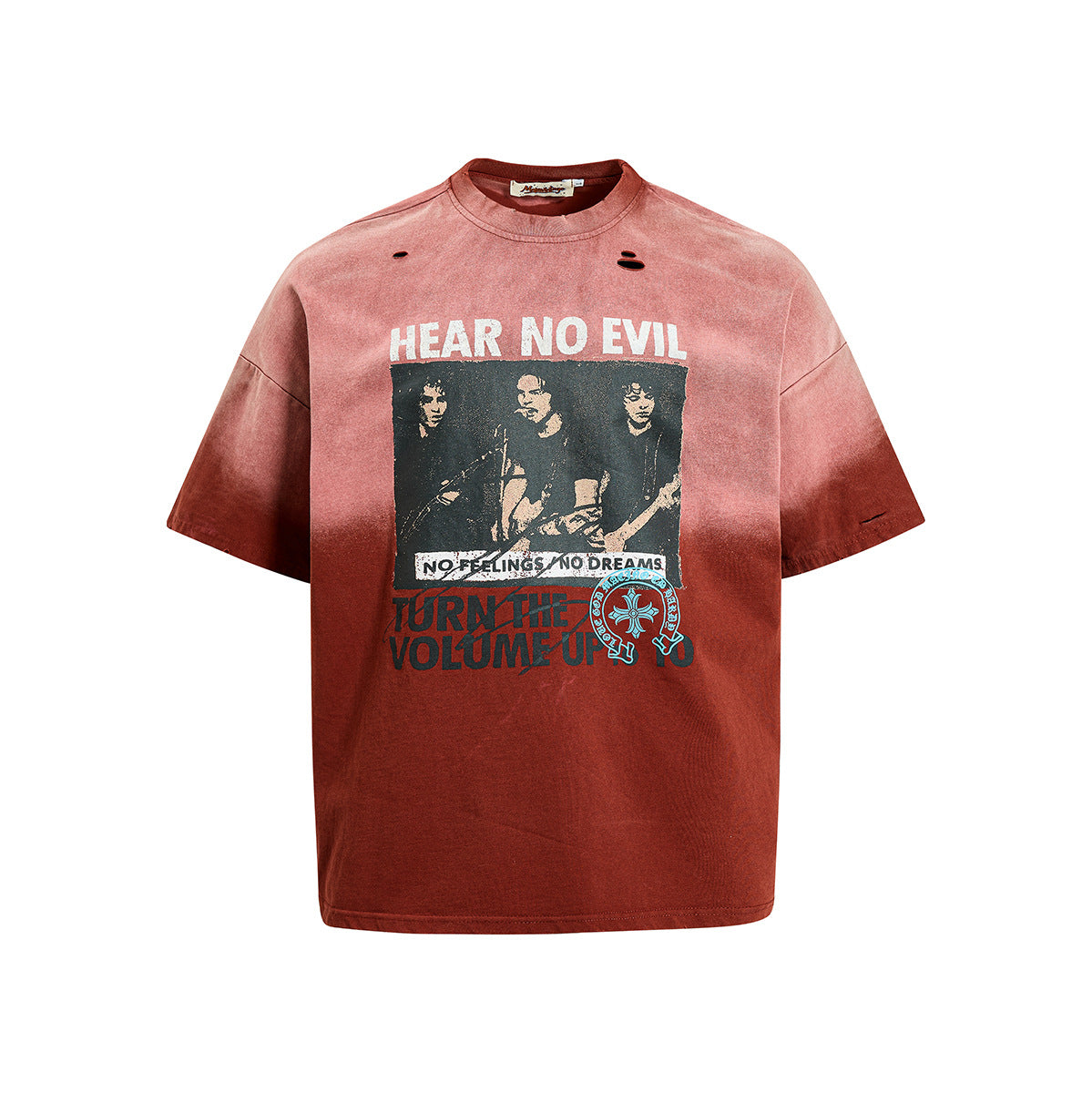 Washed Damage Portrait Print Short Sleeve T-Shirt WN25489