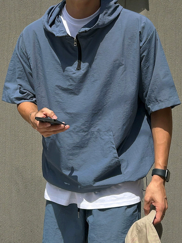 Quick-Dry Short Sleeve Hoodied T-shirt & Straight Half Pants Setup WN20316