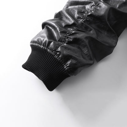 Standing-Collar Zip-Up Pocket PU Leather Jacket WN23085