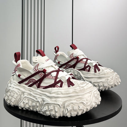 Damage Mesh Strap Platform Chunky Sole Sneakers WN24709