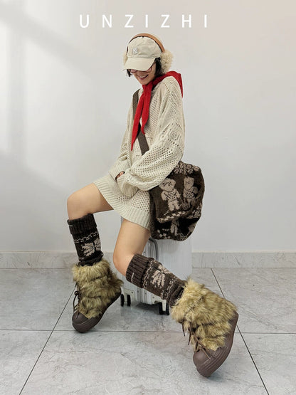 Fur Lined Chunky Sole Snow Boots WN20798