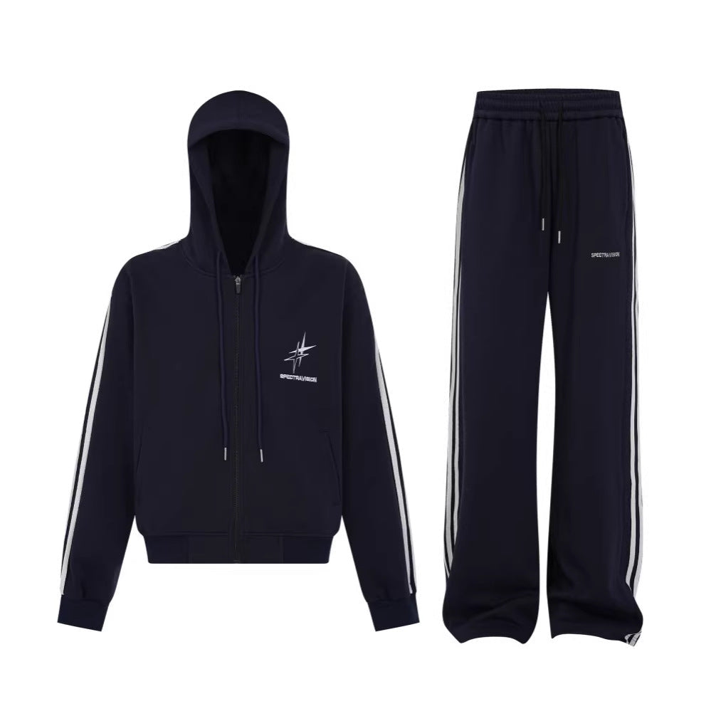 Stripe Zipper Hoodie & Wide Leg Drawstring Sweatpants Setup WN27993