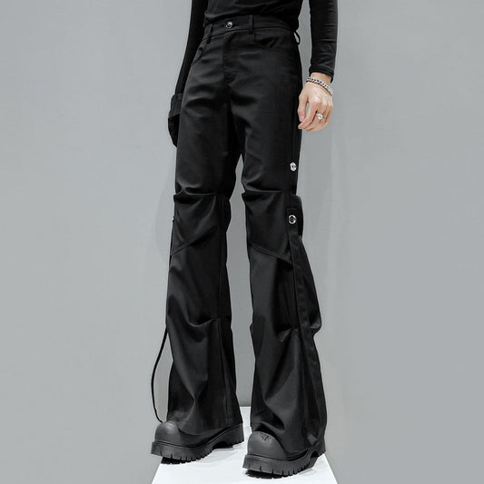 Deconstructed Pleats Strap Flare Trousers WN23907