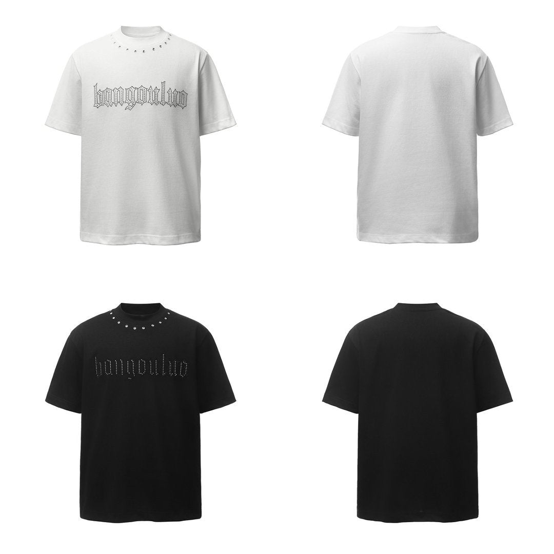 Letter Rhinestone Oversize Short Sleeve T-Shirt WN26044