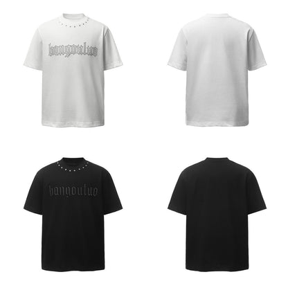 Letter Rhinestone Oversize Short Sleeve T-Shirt WN26044