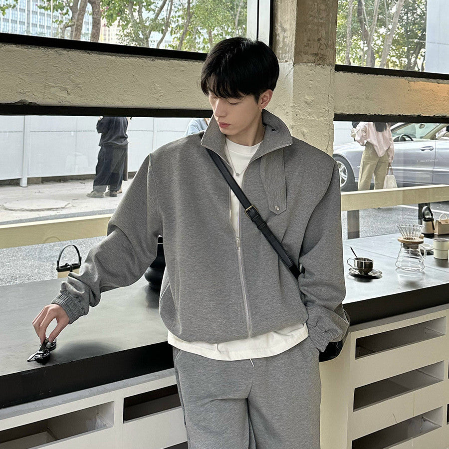 Standing-Collar Jacket & Wide Leg Pants Setup WN24967