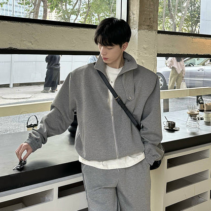 Standing-Collar Jacket & Wide Leg Pants Setup WN24967