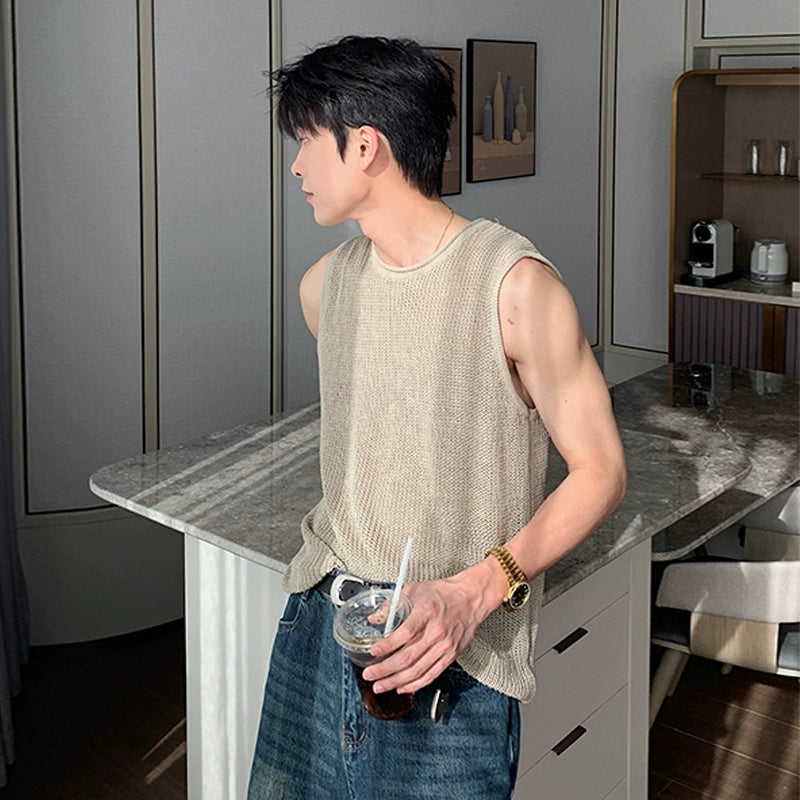 Wide Shoulder Knit Sleeveless T-Shirt WN20419