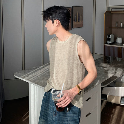 Wide Shoulder Knit Sleeveless T-Shirt WN20419