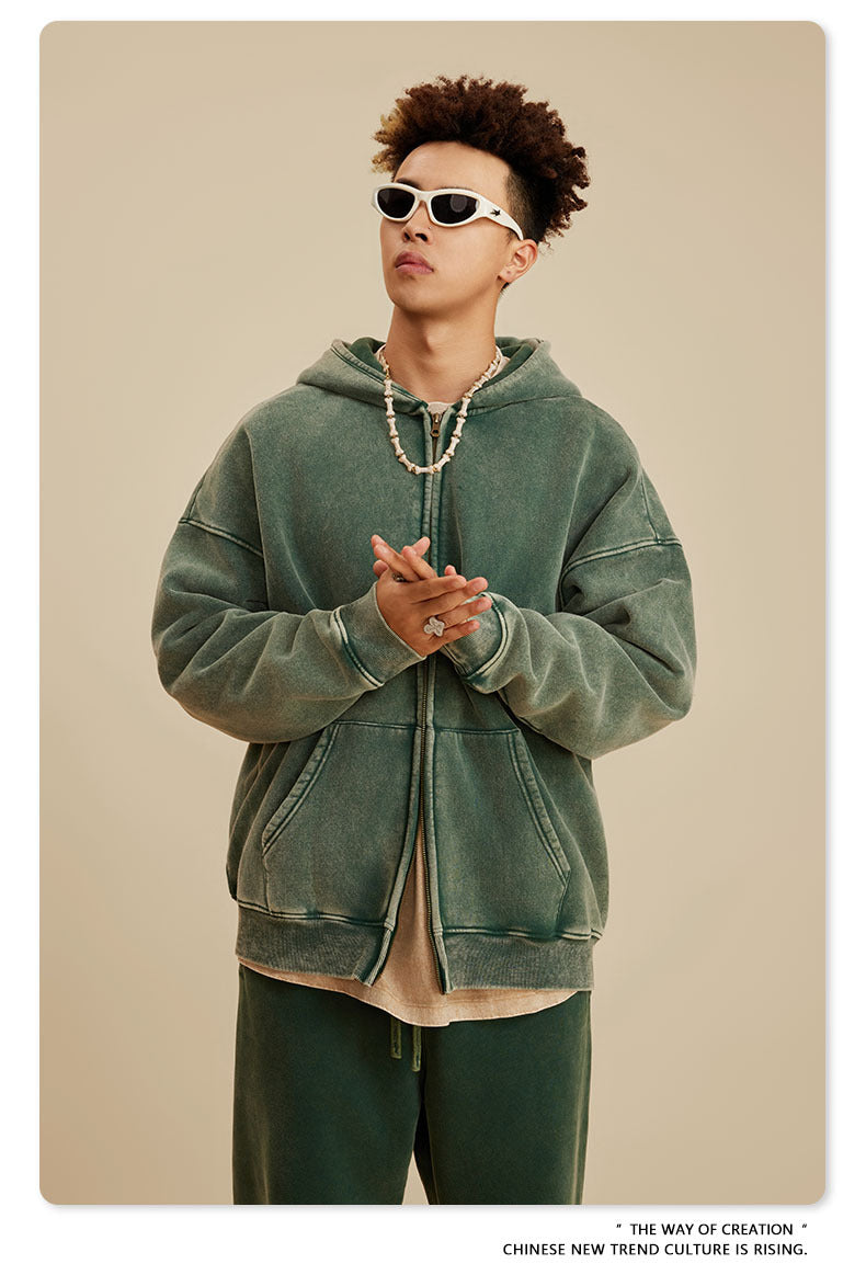 Oversize Washed Zipper Hoodie WN6461