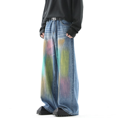 Graffiti Gradient Wide-Leg Straight Denim Jeans WN10375