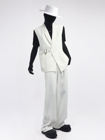 Buckle Belt Vest & Wide Leg Trousers Setup WN23697
