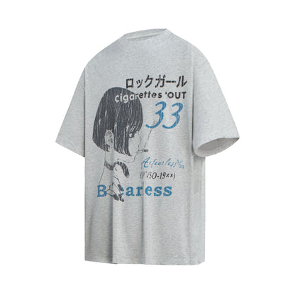 Illustration Letter Print Oversize Short Sleeve T-Shirt WN25944