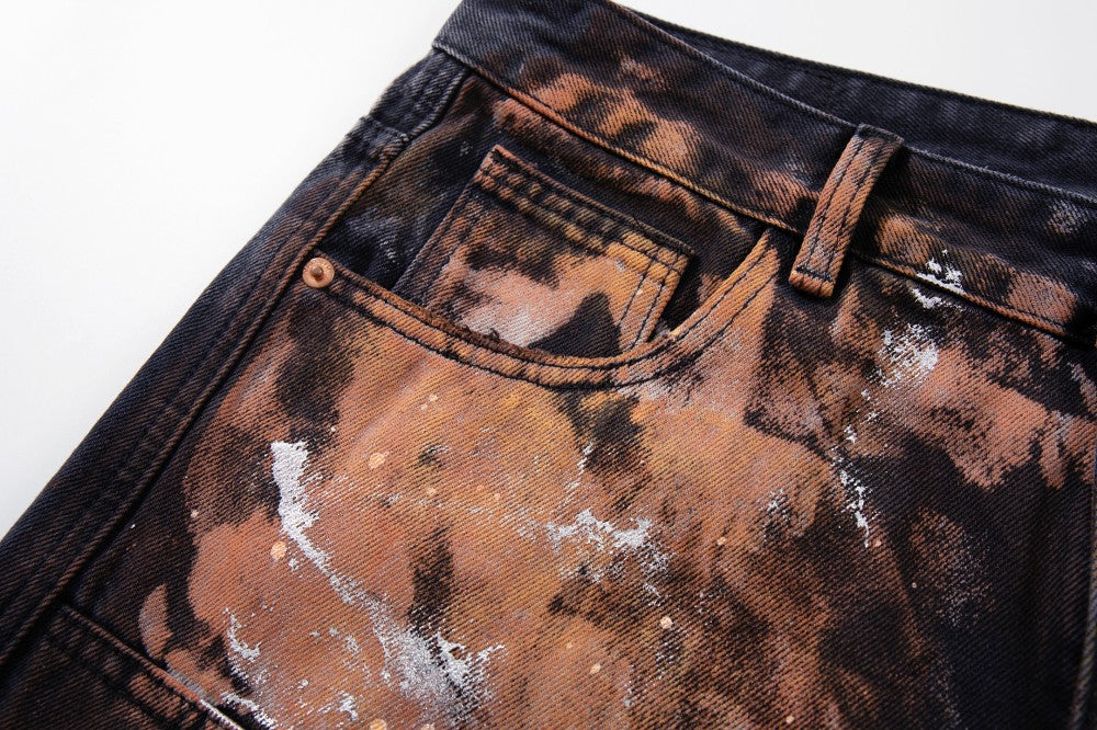 Paint Splatter Workwear Wide Leg Denim Jeans WN27921