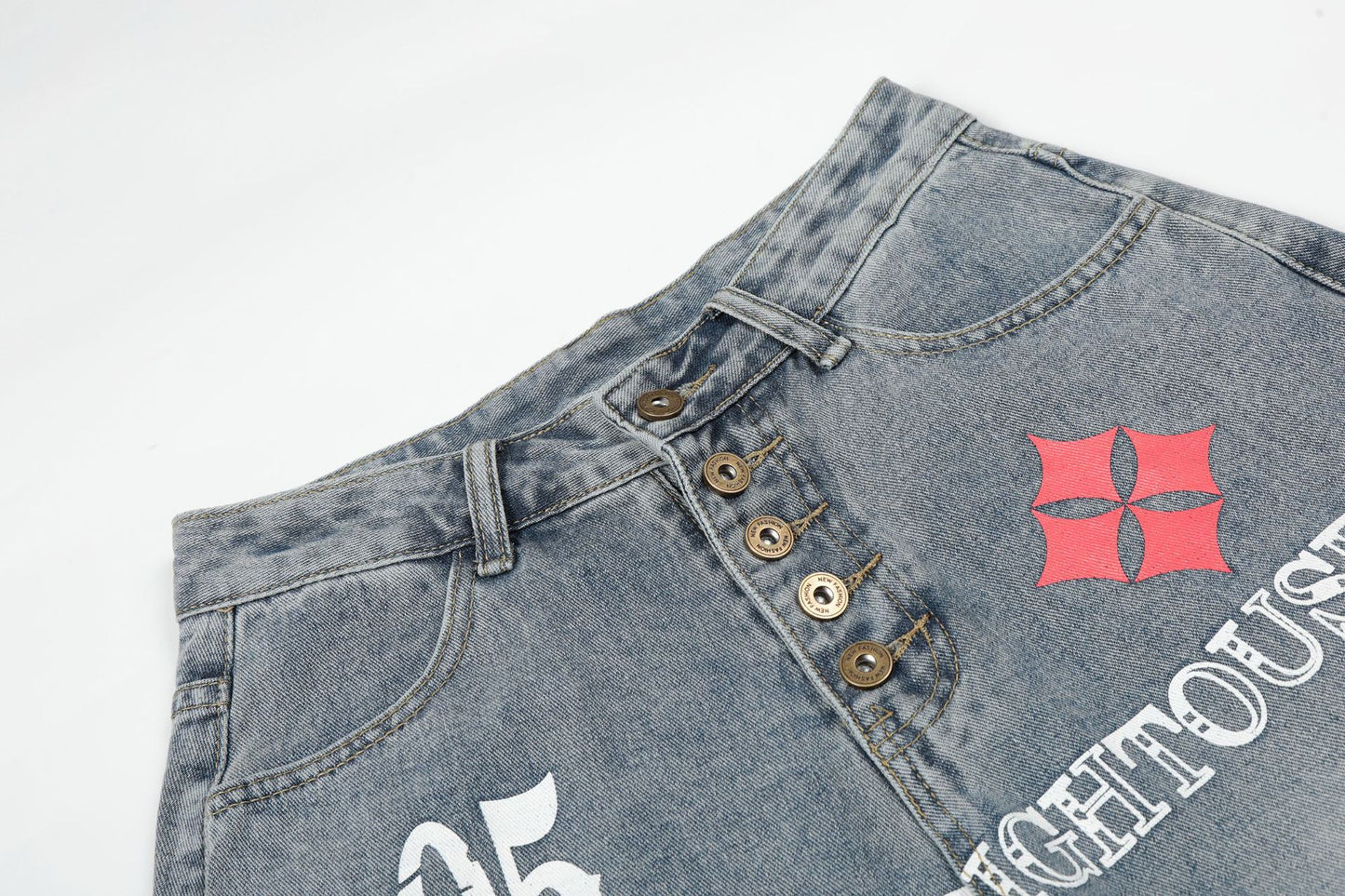 Button Fly Curved Wide Leg Denim Jeans WN25733