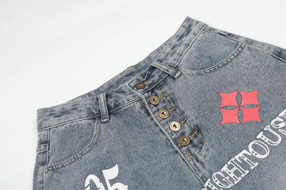 Button Fly Curved Wide Leg Denim Jeans WN25733