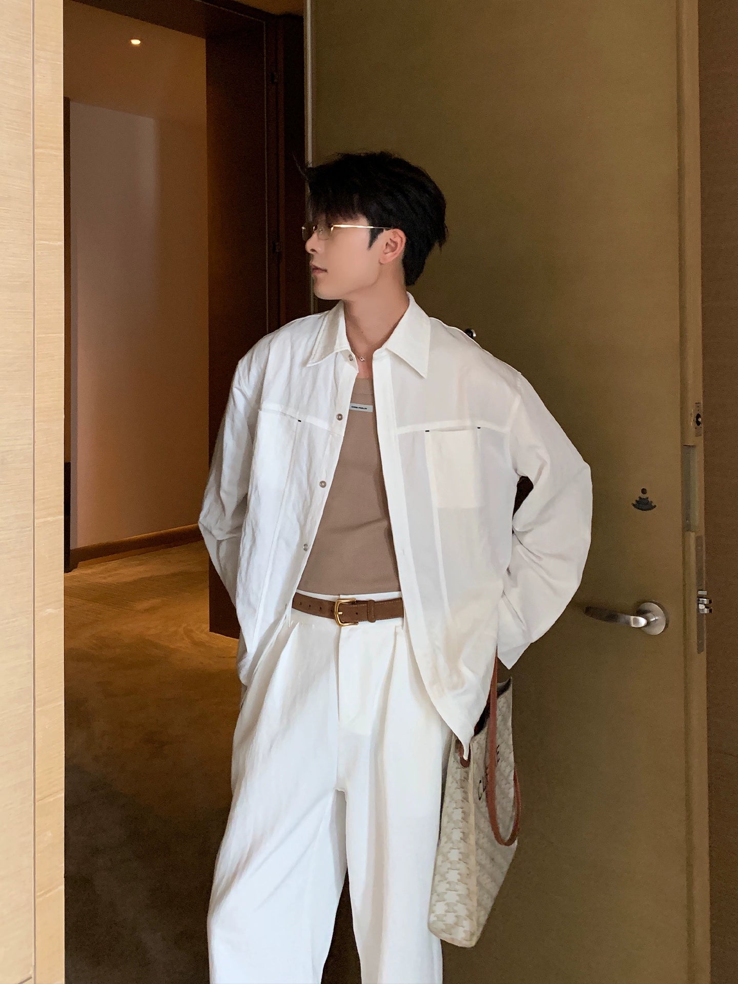 Plain Long Sleeve Shirt & Straight Pants Setup WN20483