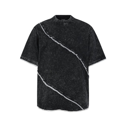 Acid Washed Raw-Edge Splice Short Sleeve T-Shirt WN25726