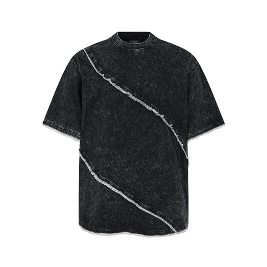 Acid Washed Raw-Edge Splice Short Sleeve T-Shirt WN25726