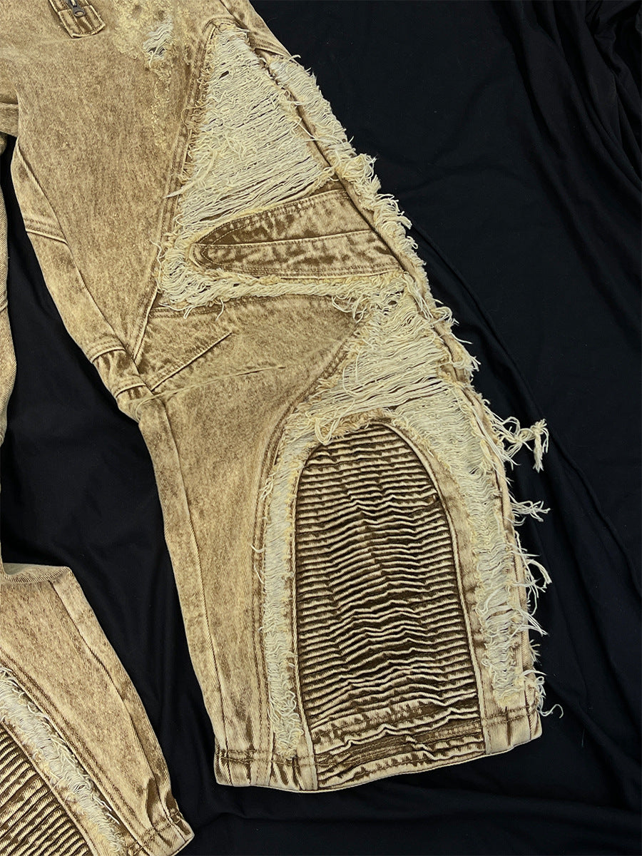 Damage Panel Wide Leg Denim Jeans WN23104