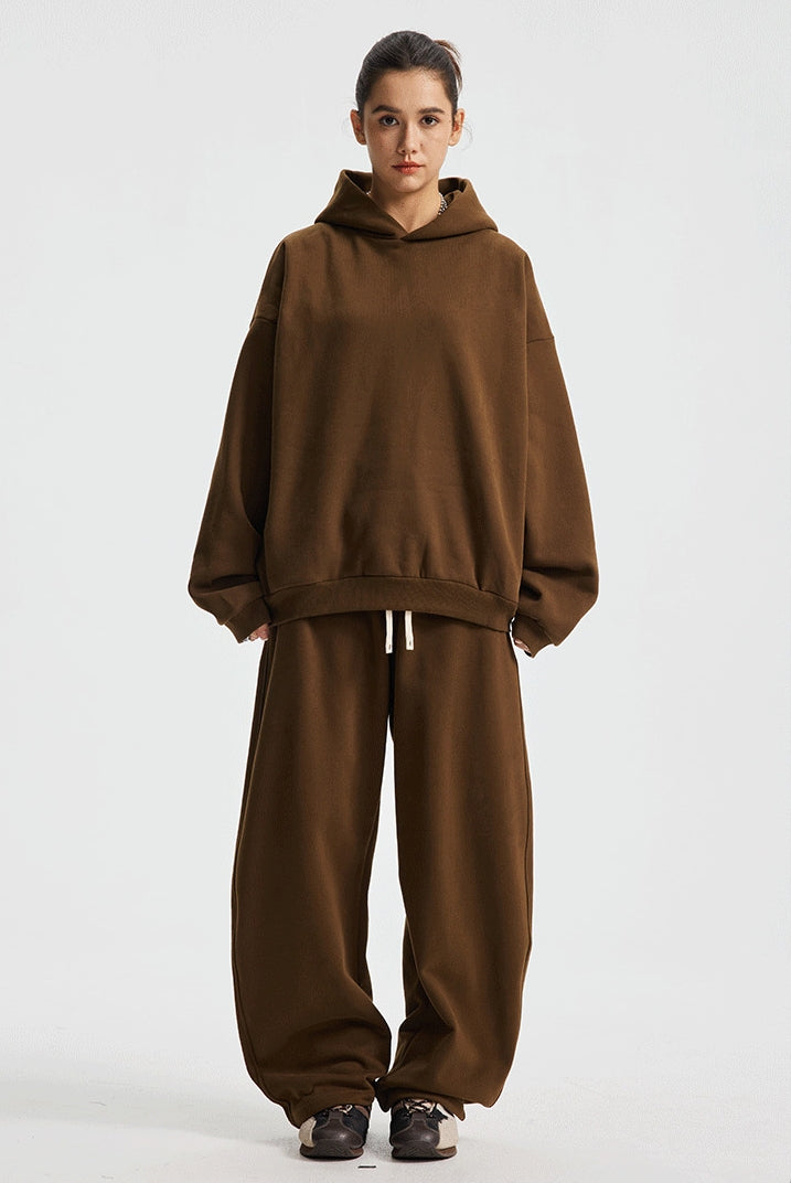 Fleece Lining Oversize Hoodie & Wide Leg Sweatpants Setup WN23113