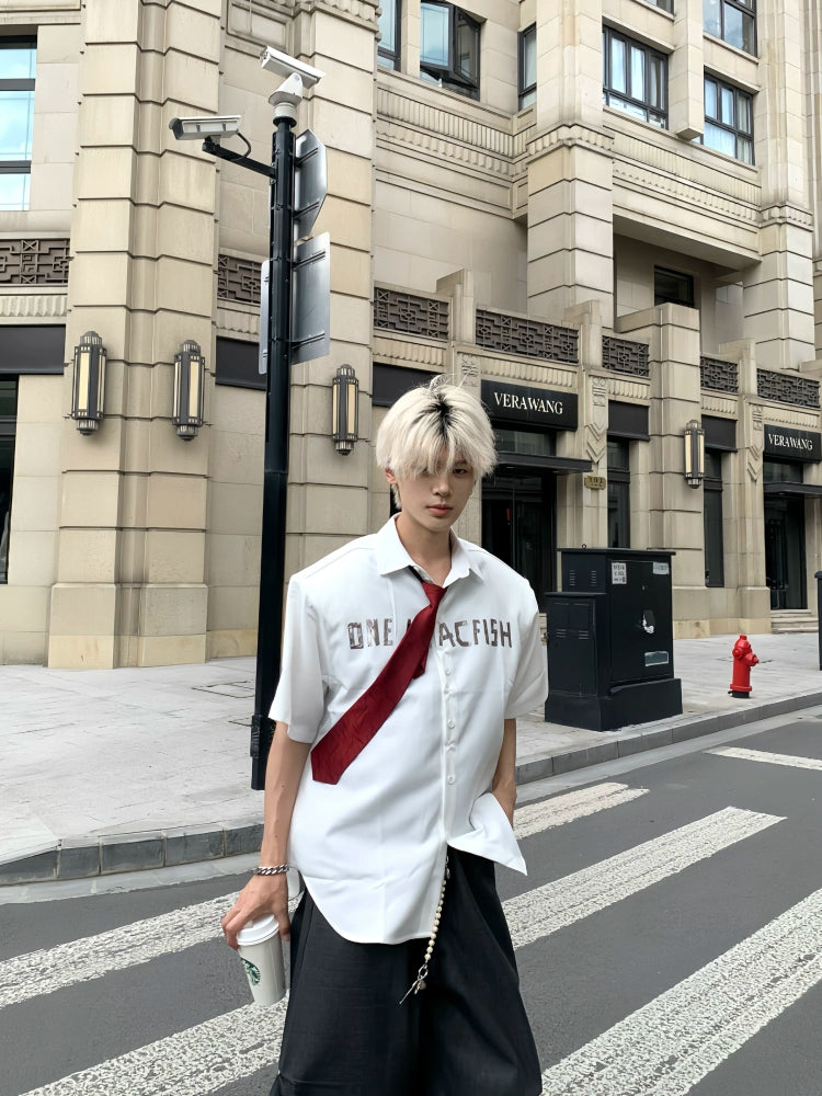 Letter Print Design Short Sleeve Shirt WN19799