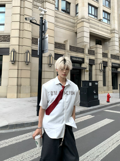 Letter Print Design Short Sleeve Shirt WN19799