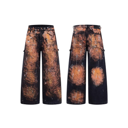 Paint Splatter Workwear Wide Leg Denim Jeans WN27921