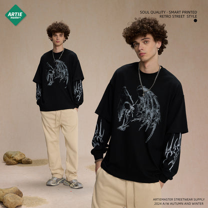 Fake Layered Print Oversize Long Sleeve T-Shirt WN9994