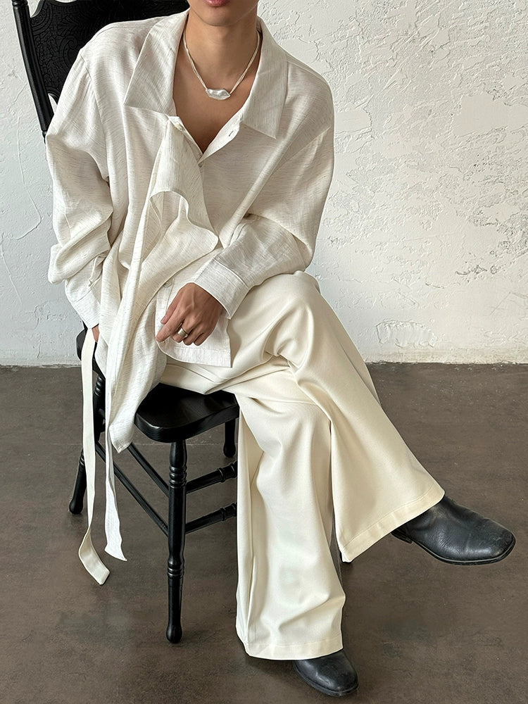 Ribbon Design Linen Long Sleeve Shirt WN20013