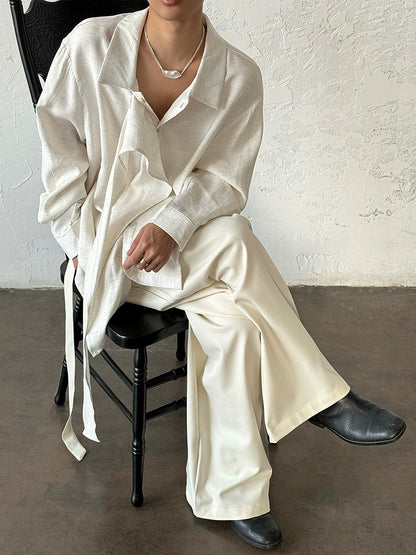 Ribbon Design Linen Long Sleeve Shirt WN20013