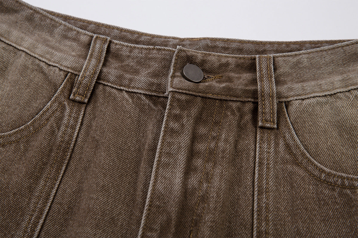 Washed Cargo Wide Leg Denim Jeans WN25392
