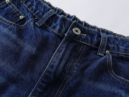 Washed Damage Star Patchwork Knee-Length Denim Jeans WN26810