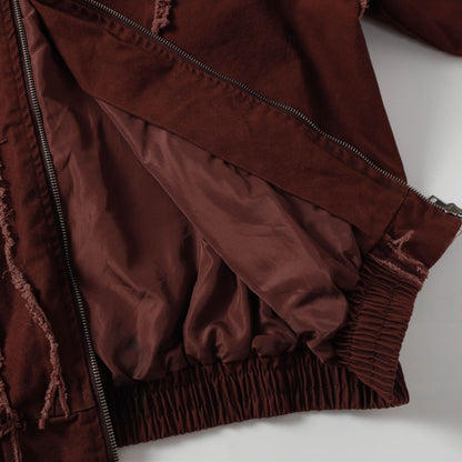 Frayed Damage Hooded Zipper Jacket WN27974