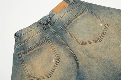 Dirty Washed Curved Wide Leg Denim Jeans WN25914